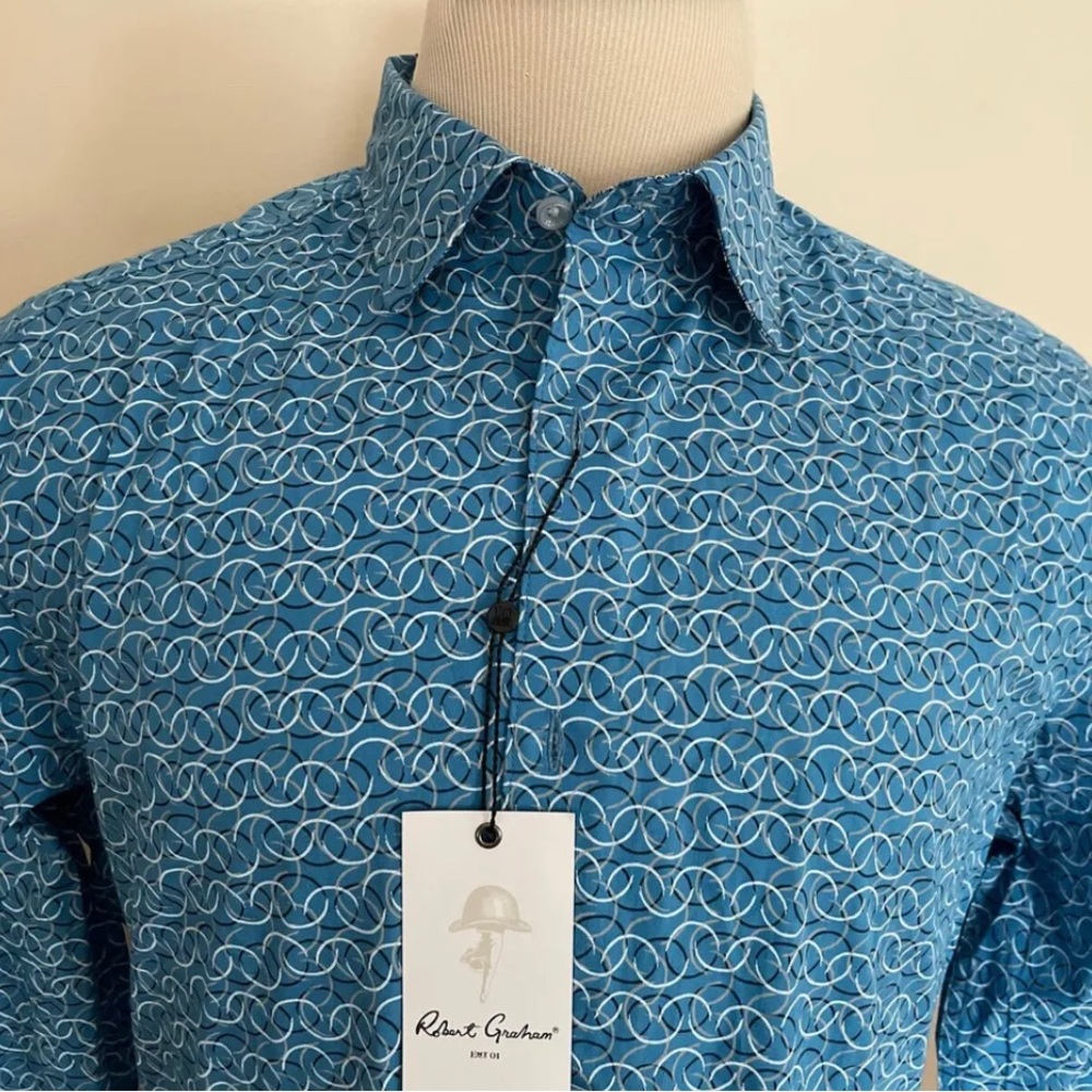 Robert Graham CANTERBURY Men's Blue Long Sleeve Classic Fit Shirt $198